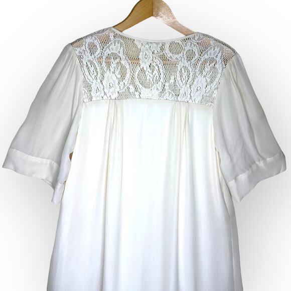 Walter Baker NWT Silk Lace Shirt Dress L Cream 100% Silk Tie Waist Short Sleeve - Picture 12 of 15